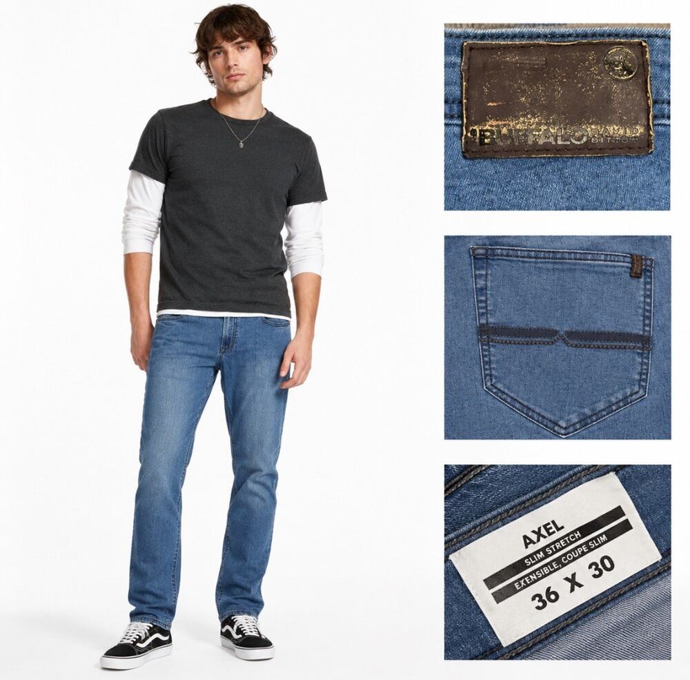 Buffalo David Bitton Men's Axel Slim Stretch Jeans Size 36x30 Light Wash Denim